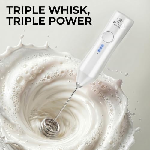 Zulay Kitchen Rechargeable Milk Frother Handheld - Frother Wand, Drink Mixer, Electric Whisk Frother, for Cappuccinos, Matcha & Protein Powder - Dynamic Triple Whisk, 3 Speed 500mAh White - Image 2