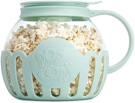 Ecolution Patented Micro-Pop Microwave Popcorn Popper with Temperature Safe Glass, 3-in-1 Lid Measures Kernels and Melts Butter, Made Without BPA, Dishwasher Safe, 3-Quart, Aqua by Ecolution