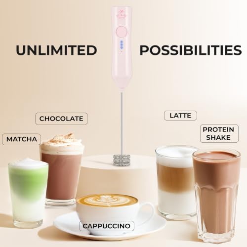Zulay Kitchen Rechargeable Milk Frother Handheld - Frother Wand, Drink Mixer, Electric Whisk Frother, for Cappuccinos, Matcha & Protein Powder - Dynamic Triple Whisk, 3 Speed 500mAh Cotton Candy Pink - Image 6