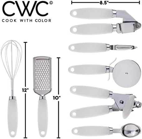 COOK WITH COLOR Kitchen Gadget Set Stainless Steel Utensils with Soft Touch Handles, 7 Pieces, Stainless Steel White - Image 2