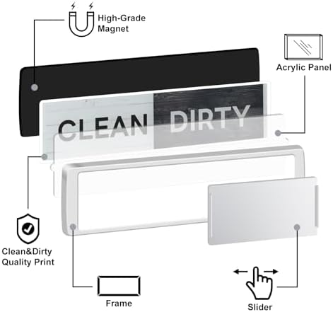 KitchenTour Dishwasher Magnet Clean Dirty Sign, Strong Magnet Clean Dirty Sign for Dishwasher, Farmhouse Wood Design Non-Scratch Dish Washer Indicator Kitchen Decor, Silver - Image 5