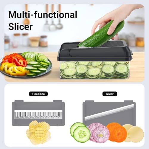 15-in-1 Vegetable Chopper with 10 Blades, Food Veggie Cutter, Gray - Image 7