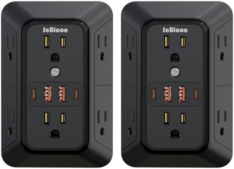 2 Pack Multi Plug Wall Outlet Extender Surge Protector 6 AC Outlet Splitter with 4 USB Ports(2 USB C) Wall Charger 1050J Power Strip 125V/15A, 1875W for Home, Office, Travel Dorm Room Essentials-ETL by JcBlaon