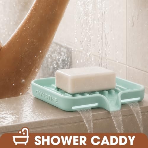 CAKETIME 2 Pack Silicone Soap Dish with Drainage Holes for Bathroom Shower Caddy Kitchen Counter Sponge Holder Bar Sink Organizer Suction Cup Dispenser Shampoo Hanging Office Tools Storage New Green - Image 3