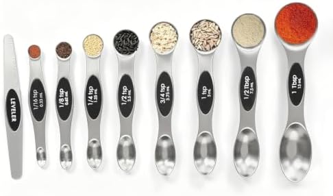 Magnetic Measuring Spoons Set Stainless Steel with Leveler-9pcs Stackable Metal Tablespoon Measure Spoon for Baking-Measuring Cups and Spoon Set Kitchen Gadgets Apartment Essentials Fits in Spice Jars by BIDFUL