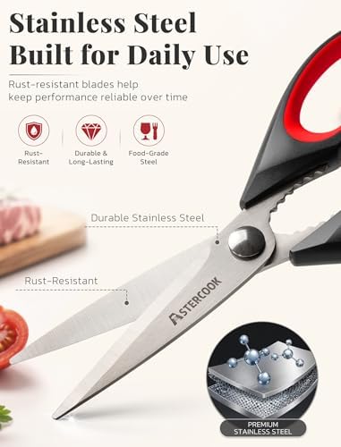 Astercook Kitchen Scissors, 3-Pack Heavy Duty Kitchen Shears with Stainless Steel Blades for Meat, Poultry, Herbs, Vegetables and Packaging, Dishwasher Safe - Image 3