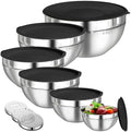 Mixing Bowls with Lids Set, 6 PCS Stainless Steel Mixing Bowls with 3 Grater Attachments, Kitchen Food Storage Organizers Nesting Mixing Bowl, Large Size 4.5, 3.5, 2.1, 1.5, 1.1, 0.7QT-Black by HelpYouSaveMoreSpace