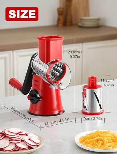 Geedel Rotary Cheese Grater Vegetable Shredder With 6 Interchangeable Blades No Slip Suction Base, Mandoline Slicer & Food Chopper for Cheese, Ice, Nuts, Vegetables, Veggie - Image 5