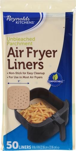 Reynolds Kitchens Air Fryer Liners Disposable, Unbleached Parchment Paper Sheets, 50 Count (Pack of 2) - Image 2