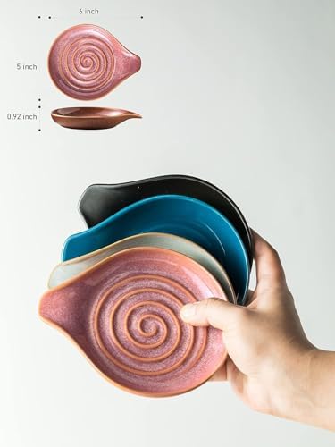 Spoon Rest, Ceramic Cooking Spoon Holder for Kitchen Counter, Large Utensil Rest for Spoons, Ladles, Tongs, Spatula, 5 Inches (Reactive Red Glazed) - Image 3