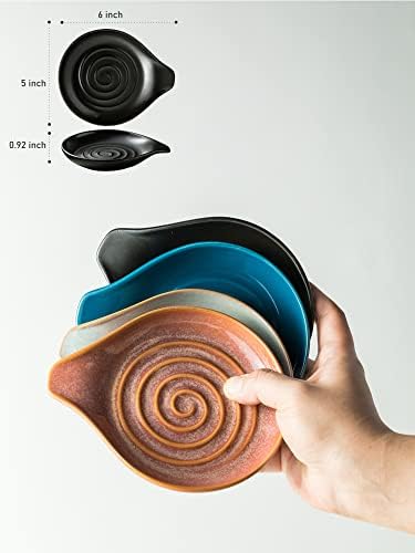 Spoon Rest, Porcelain Drip Tray for Multiple Utensils, Cooking&Large Spoon Holder for Stove Top, Modern Farmhouse Kitchen Decor Utensil Holder for Spoons, Ladles, Tongs&Spatula, Black - Image 3