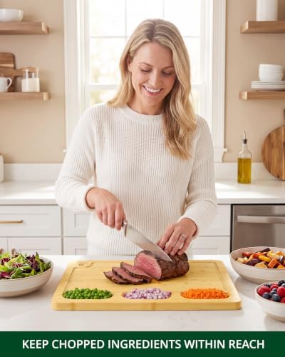 ROYAL CRAFT WOOD Bamboo Cutting Board with Juice Groove - Kitchen Chopping Board for Meat Cheese and Vegetables, Heavy Duty Serving Tray - Image 5
