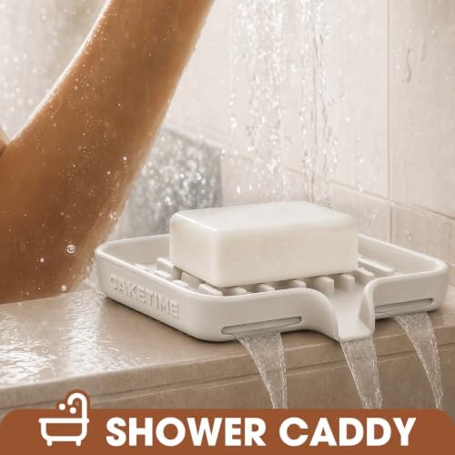 CAKETIME 2 Pack Silicone Soap Dish with Drainage Holes for Bathroom Shower Caddy Kitchen Counter in-Sink Sponge Holder Dispenser Countertop Accessories Home Practical Daily Household Stuff Beige - Image 3