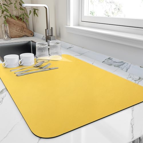 HotLive Dish Drying Mat for Kitchen Counter, Heat Resistant Drainer Mats with Non-slip Rubber Backed, Hide Stain Kitchen Super Absorbent Draining Mat, Easy to Clean Dish Rack Pad, Yellow 18"x24" by HotLive