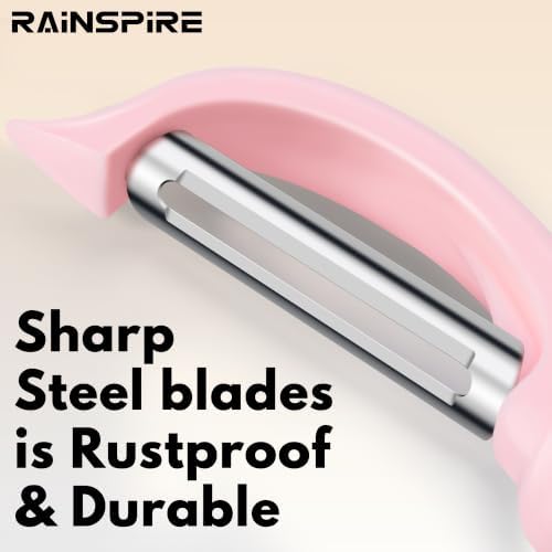Rainspire Vegetable Peeler Potato Peelers for Kitchen, Sharp Stainless Steel Blades Veggie, Comfortable Handle Fruit Peeler, Carrot Peeler Apple Peeler Dishwasher Safe (2, Pink) - Image 3