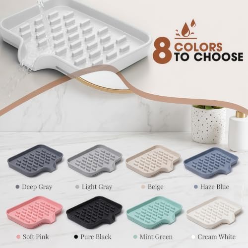 CAKETIME 2 Pack Silicone Soap Dish with Drainage Holes for Bathroom Shower Caddy Kitchen Counter Sponge Holder Saver Tray Sink Accessories Jabonera Storage Solution Funny Gifts for Women White - Image 6