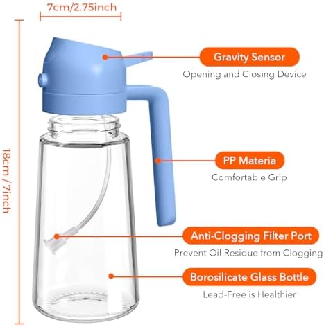 YARRAMATE 16 oz 2-in-1 Glass Olive Oil Sprayer for Cooking, SkyBlue - Image 6