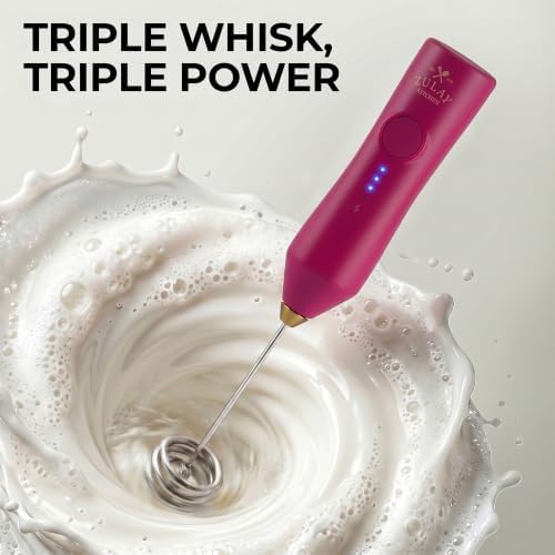Zulay Kitchen Rechargeable Milk Frother Handheld - Frother Wand, Drink Mixer, Electric Whisk Frother, for Cappuccinos, Matcha & Protein Powder - Dynamic Triple Whisk, 3 Speed 500mAh Dragonfruit Gold - Image 2