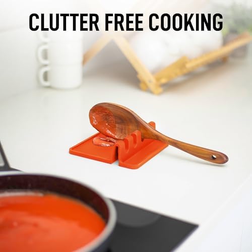 Zulay Kitchen Silicone Utensil Rest with Drip Pad for Multiple Utensils - BPA-Free, Heat-Resistant Spoon Rest & Spoon Holder for Stove Top - Kitchen Utensil Holder for Ladles & Tongs - Orange - Image 3