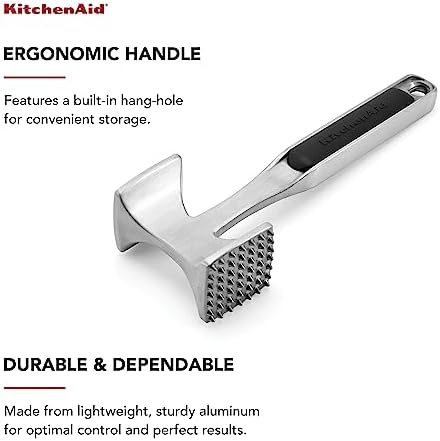 KitchenAid Gourmet Multi Sided Meat Tenderizer for Pounding Meats, Nuts, Shellfish, ect, Hang Hole for Easy Storage, Hand Wash, One Size, Black - Image 2