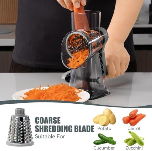 KEOUKE Rotary Cheese Grater, Hand Crank Shredder Slicer, Snow Cone Maker - Image 3