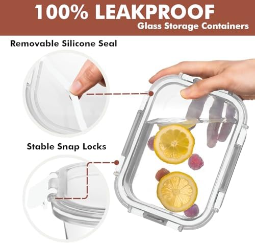 Razab 30 PC Glass Food Storage Containers with Lids - Reusable Glass Meal Prep Containers for Lunch and Leftovers - Airtight & Leakproof Snap Locking Lids - Oven, Freezer, Microwave, Dishwasher Safe - Image 6