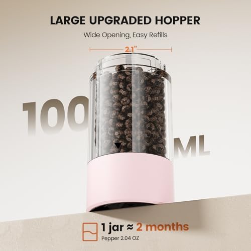 Electric Salt and Pepper Grinder Set - Rechargeable Automatic Salt and Pepper Shakers, Kitchen Appliances with External Adjustable Coarseness, Larger Hopper for Cooking, Home Gifts(2 Pack,Pink/Pink) - Image 4