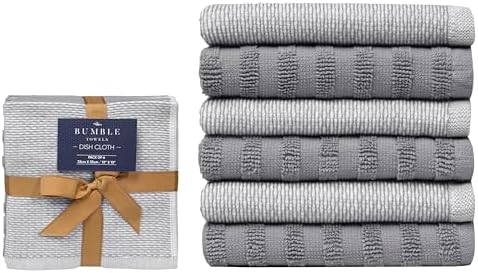Bumble Premium Dish Cloths 13"x13" (6 Pack) | 100% Natural Ring Spun Cotton | 400 GSM | Highly Absorbent & Soft |Yarn Dyed & Solid Dyed Terry Dish Cloth Set - Grey - Image 2
