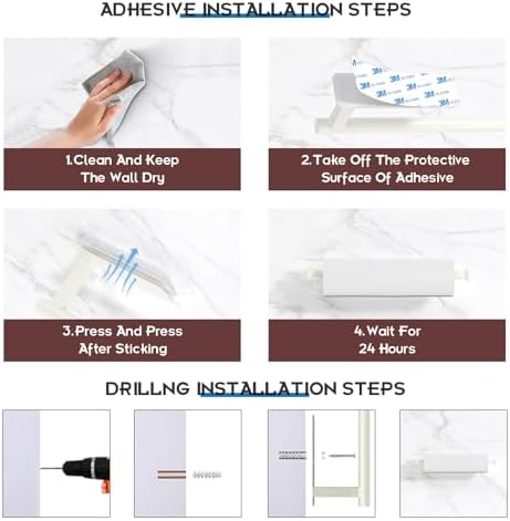 ASTOFLI Paper Towel Holder Under Cabinet No Drilling, Self Adhesive Paper Towel Holder Wall Mount for Kitchen Rack, Under Counter Napin Holder No Drill, RV, 304 Stainless Steel, White - Image 4