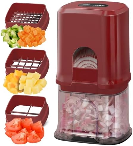 KEOUKE Multifunctional Vegetable Chopper Red - 3 Interchangeable Blades Potato French Fry Cutter with Container & Storage Box Food Chopper Dicer for Cucumber, Tomato, Carrot, Onion by KEOUKE