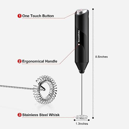 Bonsenkitchen Powerful Milk Frother for Coffee, Fast Handheld Drink Mixer with Stainless Steel Whisk, Battery Operated Hand Frother Stirrer Wand-Black (Pack of 3) - Image 6