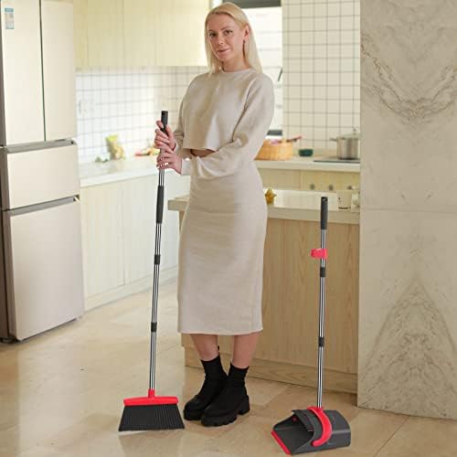 Ivandar Broom and Dustpan Set,Broom with Dustpan Combo Set Dust pan with Long Handle, for Home Kitchen Room Office Lobby Floor Use Upright Stand Up(Gray&Red) - Image 7