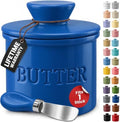 Priority Chef Butter Crock with Lid for Countertop with Spreader Knife and Water Line, Soft Spreadable Butter, Ceramic French Butter Dish with Lid, Lapis Blue by PriorityChef