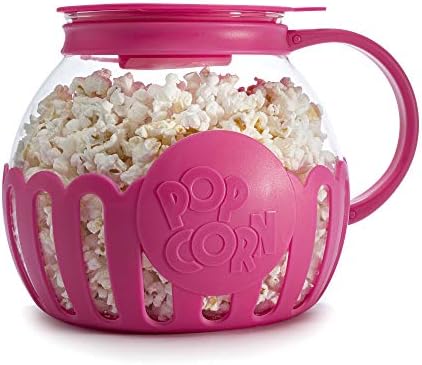 Ecolution Patented Micro-Pop Microwave Popcorn Popper with Temperature Safe Glass, 3-in-1 Lid Measures Kernels and Melts Butter, Made Without BPA, Dishwasher Safe, 3-Quart, Hot Pink by Ecolution