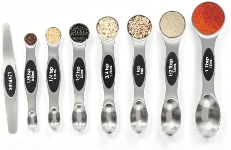 Magnetic Measuring Spoons Set with Leveler, Stackable Stainless Steel Tablespoons for Baking, Fits in Spice Jars by BIDFUL