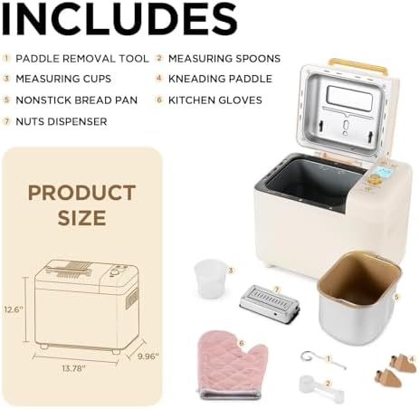 Neretva 2.2LB 15-in-1 Bread Machine with Dual Heater and Auto Nut Dispenser - Image 6