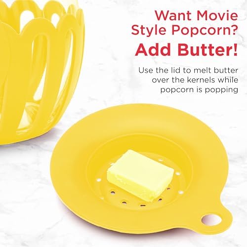 Ecolution Patented Micro-Pop Microwave Popcorn Popper with Temperature Safe Glass, 3-in-1 Lid Measures Kernels and Melts Butter, Made Without BPA, Dishwasher Safe, 1.5-Quart, Yellow - Image 5