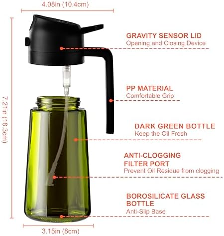 CXINYI - 16oz/470ml Olive Oil Dispenser for Kitchen with Stickers - 2 in 1 Olive Oil Sprayer for Cooking, Air Fryer, and Salad, Black&White (Light-Proof Kitchen Gadget) - Image 6