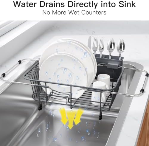 JASIWAY Gray Dish Drying Rack in Sink with Utensil Holder, RV, Apartment - Image 6