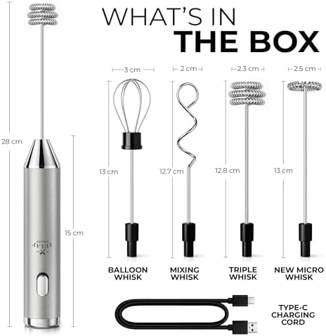 Zulay Kitchen Rechargeable Milk Frother Handheld - Frother Wand, Drink Mixer, Electric Whisk Frother, for Cappuccinos, Matcha & Protein Powder - Ultra Metal 4 Whisk, 1800mAh Silver - Image 7