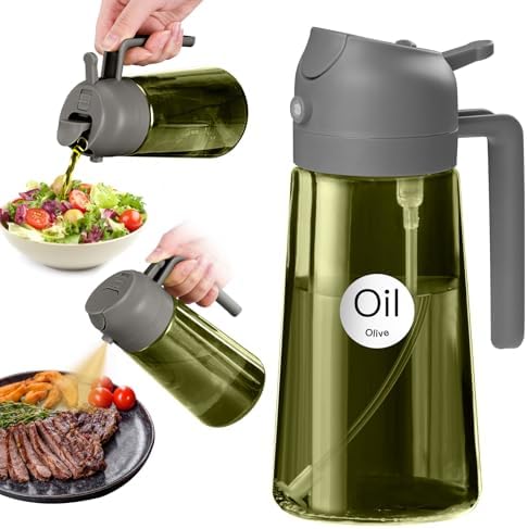 YARRAMATE 16oz/470ml Dark Green Oil Sprayer for Cooking with Stickers, Food-grade Premium 2 in 1 Olive Oil Dispenser Bottle for Kitchen Gadgets, Air Fryer, Salad, Frying, BBQ (Grey) by YARRAMATE