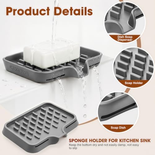 CAKETIME 2 Pack Silicone Soap Dish with Drainage Holes for Bathroom Shower Caddy Kitchen Counter Bar Sponge Holder Drying Rack Sink Organizer Essentials Apartment Home Household Must Haves 2026 - Image 2