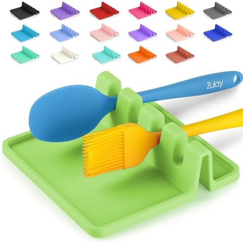 Zulay Kitchen Silicone Utensil Rest with Drip Pad for Multiple Utensils - BPA-Free, Heat-Resistant Spoon Rest & Spoon Holder for Stove Top - Kitchen Utensil Holder for Ladles & Tongs - Green by ZulayKitchen