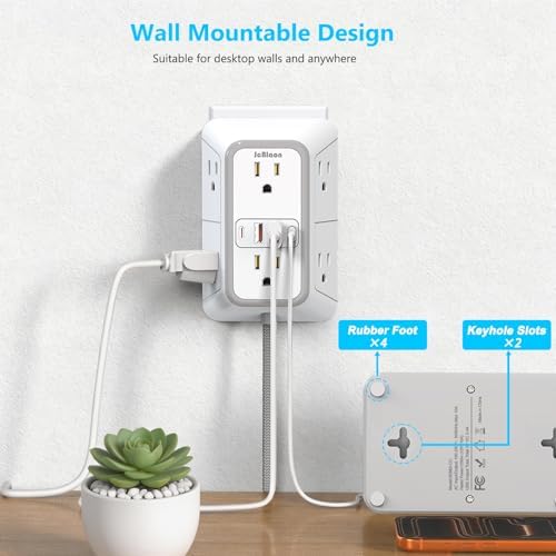 Power Strip Extension Cord - 6 Outlets and 4 USB (2 USB C), 5FT Braided Cord with Ultra Thin Flat Plug, 3 Side Outlet Extender with Overload Protection, Travel, Cruise Ship, Dorm Room Essentials-ETL - Image 7