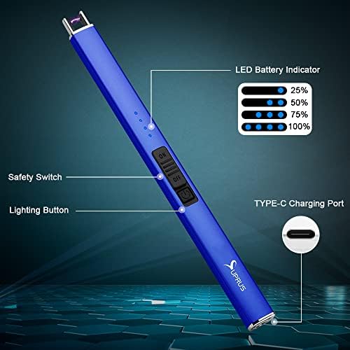 SUPRUS Electric Lighter Arc Windproof Flameless USB Rechargeable Lighter with Safety Lock for Candle BBQ Camping (Dark Blue) - Image 3