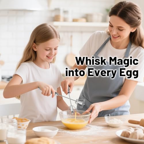 2026 Upgraded Semi-Automatic Stainless Steel Egg Beater – Hand Push Whisk for Baking, Cooking & Stirring – Perfect for Whisking Eggs, Batters & Creams – Effortless Mixing for Quick, Smooth (12in) - Image 7