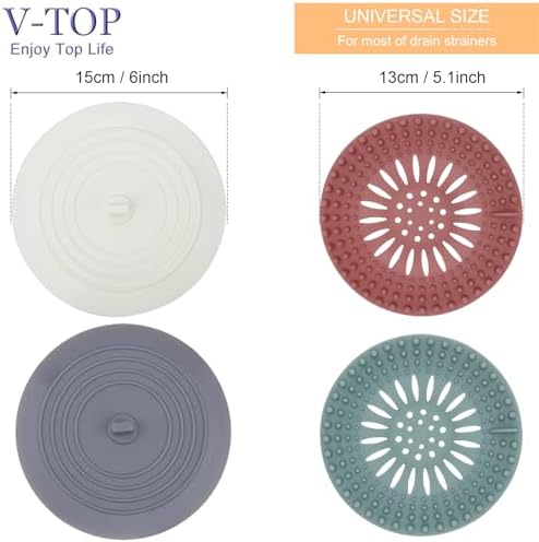 Shower Drain Hair Catcher Tub Stopper, V-TOP Drain Cover for Shower to Catcher Hair, Silicone Bathtub Drain Plug Suit for Bathroom Kitchen and Laundry, 4 Pack - Image 2
