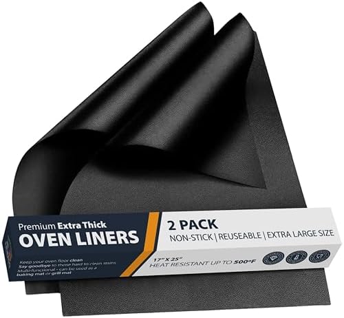 Oven Liners for Bottom of Oven - 2 Pack Large Heavy Duty Mats, 17”x25” Non-Stick Reusable Liner for Electric, Gas, Toaster Ovens, Grills - BPA & PFOA Free Kitchen Accessory to Keep Oven Clean (Black) by LindasEssentials