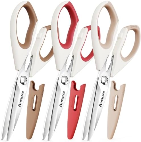 Astercook Kitchen Scissors, 3-Pack Heavy Duty Kitchen Shears with Stainless Steel Blades for Meat, Poultry, Herbs, Vegetables and Packaging, Dishwasher Safe by Astercook