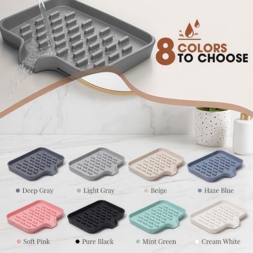 CAKETIME 2 Pack Silicone Soap Dish with Drainage Holes for Bathroom Shower Caddy Kitchen Counter Bar Sponge Holder Drying Rack Sink Organizer Apartment Home Household Necessities Light Gray - Image 6